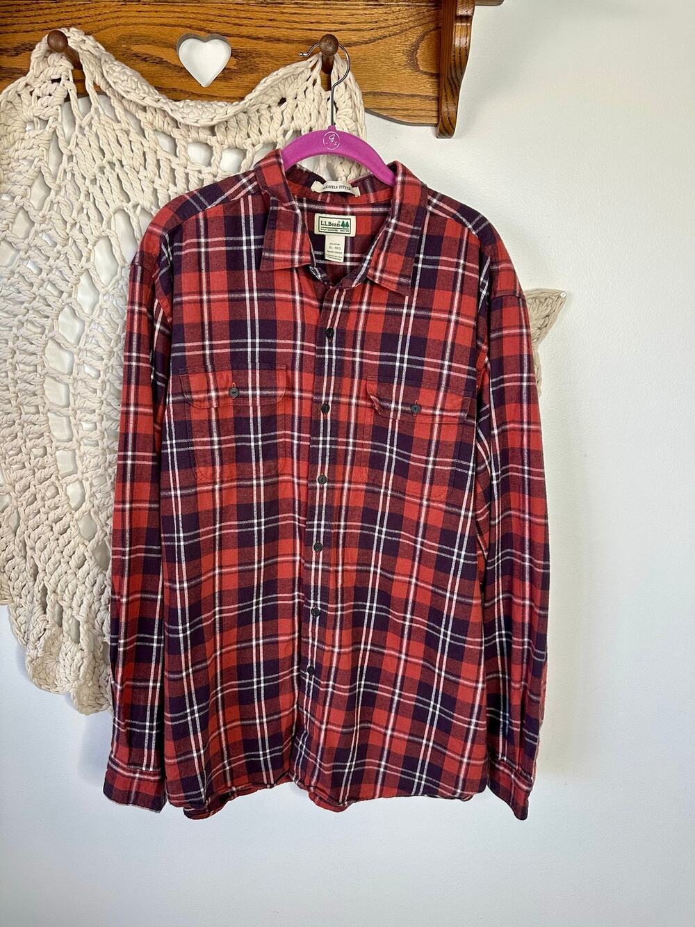 L.L.Bean Red Cotton Flannel Button Up Shirt Size XL